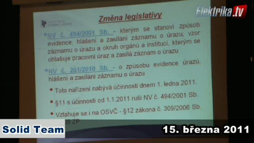 Kontrolní činnost 2010 - cíl úkolu. Zadání úkolu. Zhodnocení kontrolní činnosti. Nejčastěji porušené předpisy. Nejčastěji zjišťované nedostatky v oblasti prevence rizik ze strany zaměstnavatelů. Přehled pracovních úrazů v ČR. Elektřina jako zdroj pracovního úrazu. Smrtelné pracovní úrazy roku 2010. Kontrola dodržování povinností revizních techniků v roce 2010. Sankce uložené revizním technikům. Hlavní úkol pro rok 2011 v oblasti EZ. Změna legislativy ...