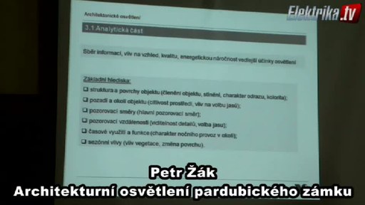 V rámci semináře Společnosti pro rozvoj veřejného osvětlení (SRVO), který se konal 3. 11. 2011 v Pardubicích byl prezentován nový návrh architektonického osvětlení zámku v Pardubicích. Vzhledem k morálnímu zastarání původní osvětlovací soustavy ze 70. let minulého století bylo přistoupeno k její renovaci. Nový návrh vychází z návrhu původního.  